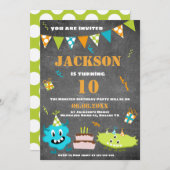 Cartoon Blue Green Monster Custom Text Birthday Kaart (Voorkant / Achterkant)