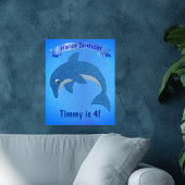Cartoon Blue Jumping Dolphin Ribbon Kids Verjaarda Poster