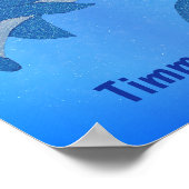 Cartoon Blue Jumping Dolphin Ribbon Kids Verjaarda Poster (Hoek)