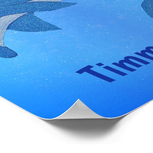 Cartoon Blue Jumping Dolphin Ribbon Kids Verjaarda Poster (Hoek)