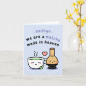 Cartoon Blue Matcha Teacup Naam Jubileum Kaart (Gele Bloem)