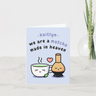 Cartoon Blue Matcha Teacup Naam Jubileum Kaart