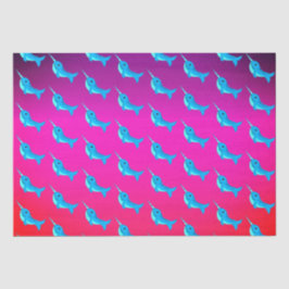 Cartoon blue narwhals patroon op Navy Blue Tissuepapier