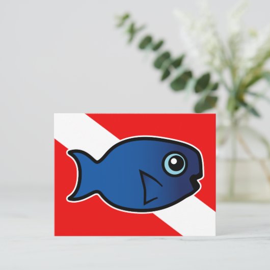 Cartoon Blue Parrotfish Dive Flag Briefkaart (Staand voorkant)