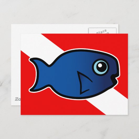 Cartoon Blue Parrotfish Dive Flag Briefkaart (Voorkant / Achterkant)