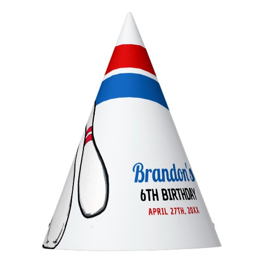 Cartoon Blue & Red Bowling Kinder 6e verjaardag Feesthoedjes (Voorkant)