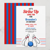 Cartoon Blue & Red Bowling Kinder 6e verjaardag Kaart (Voorkant / Achterkant)