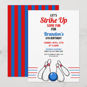 Cartoon Blue & Red Bowling Kinder 6e verjaardag Kaart