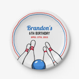 Cartoon Blue & Red Bowling Kinder 6e verjaardag Papieren Bordje