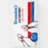 Cartoon Blue & Red Bowling Kinder 6e verjaardag Spandoek (Verticaal)