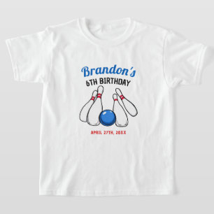Cartoon Blue & Red Bowling Kinder 6e verjaardag T-shirt