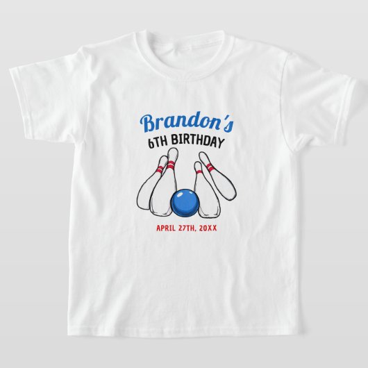 Cartoon Blue & Red Bowling Kinder 6e verjaardag T-shirt (Laagn)