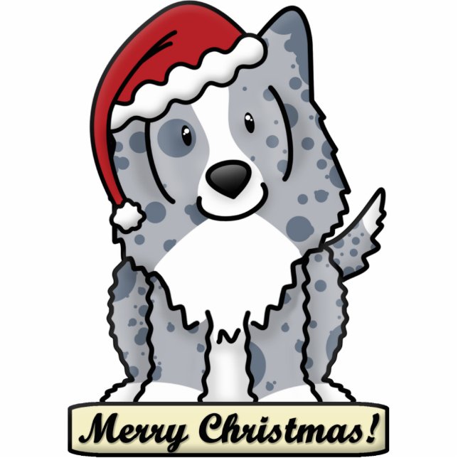 Cartoon Blue Sheltie met kerstversiering Fotobeeldje Ornament (Voorkant)