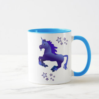 Cartoon Blue Unicorn en Stars Mok