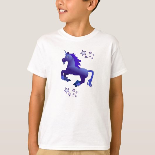 Cartoon Blue Unicorn Kind Long T shirt (Voorkant)