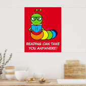 Cartoon Boeken met boek en bril Poster (Keuken)