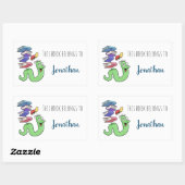 Cartoon boekenwurm boekenplaat met aangepaste naam rechthoekige sticker (Vel)