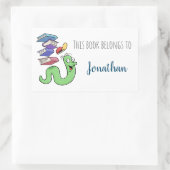 Cartoon boekenwurm boekenplaat met aangepaste naam rechthoekige sticker (Tas)