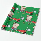 Cartoon boer met kruiwagen en gereedschap cadeaupapier (Uitgerold)