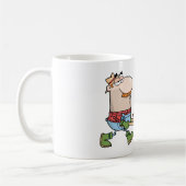 Cartoon boer met kruiwagen en gereedschap koffiemok (Links)