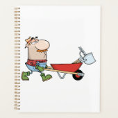 Cartoon boer met kruiwagen en gereedschap planner (Voorkant)