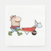 Cartoon boer met kruiwagen en gereedschap servet (Voorkant)