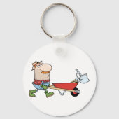 Cartoon boer met kruiwagen en gereedschap sleutelhanger (Achterkant)
