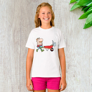 Cartoon boer met kruiwagen en gereedschap t-shirt