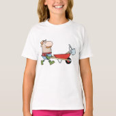 Cartoon boer met kruiwagen en gereedschap t-shirt (Voorkant)