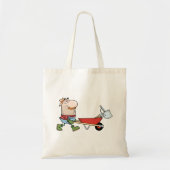 Cartoon boer met kruiwagen en gereedschap tote bag (Voorkant)