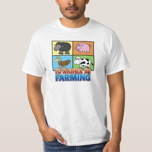 Cartoon Boerderij Dier - Ik zou liever landbouw zi T-shirt (Voorkant)
