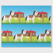 Cartoon Boerderij Scene met Paard Kat en Geit Cadeaupapier (Vlak)