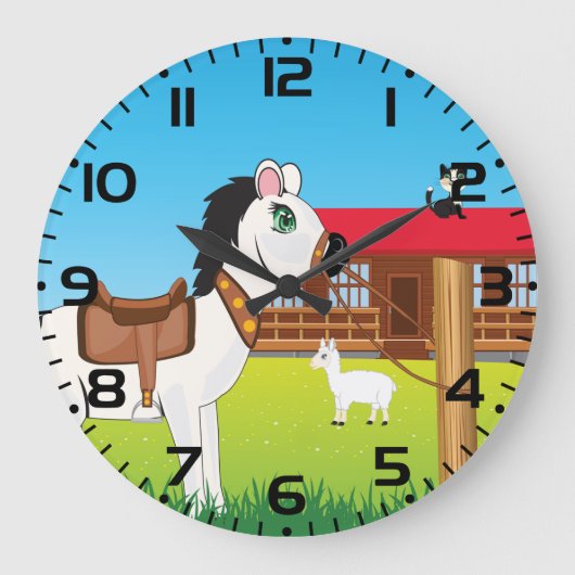 Cartoon Boerderij Scene met Paard Kat en Geit Grote Klok (Voorkant)
