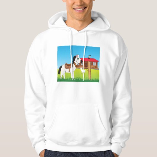 Cartoon Boerderij Scene met Paard Kat en Geit Hoodie (Voorkant)