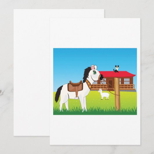 Cartoon Boerderij Scene met Paard Kat en Geit Kaart (Voorkant / Achterkant)