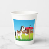 Cartoon Boerderij Scene met Paard Kat en Geit Papieren Bekers (Voorkant)