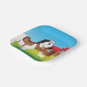 Cartoon Boerderij Scene met Paard Kat en Geit Papieren Bordje (Gebogen)