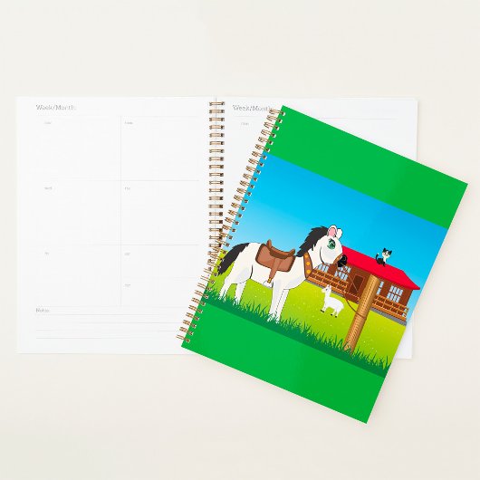 Cartoon Boerderij Scene met Paard Kat en Geit Planner