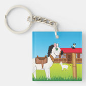 Cartoon Boerderij Scene met Paard Kat en Geit Sleutelhanger (voorkant)