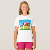 Cartoon Boerderij Scene met Paard Kat en Geit T-shirt (Voorkant volledig)