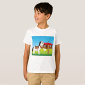 Cartoon Boerderij Scene met Paard Kat en Geit T-shirt (Voorkant volledig)