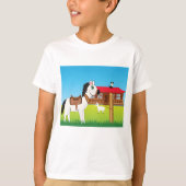 Cartoon Boerderij Scene met Paard Kat en Geit T-shirt (Voorkant)