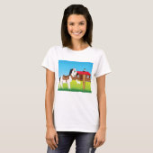 Cartoon Boerderij Scene met Paard Kat en Geit T-shirt (Voorkant volledig)