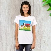 Cartoon Boerderij Scene met Paard Kat en Geit T-shirt