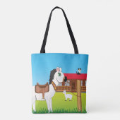 Cartoon Boerderij Scene met Paard Kat en Geit Tote Bag (Achterkant)