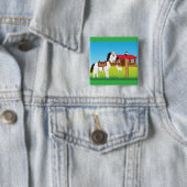 Cartoon Boerderij Scene met Paard Kat en Geit Vierkante Button 5,1 Cm (In situ)