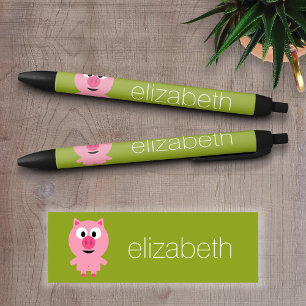 Cartoon Boerderij Varken - Roze en Lime Green Zwarte Inkt Pen
