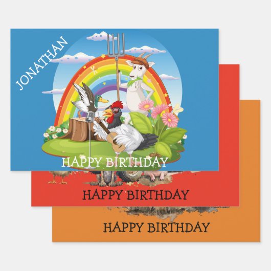 Cartoon boerderijdieren. Bewerkbaar x 3 Inpakpapier Vel (Set)