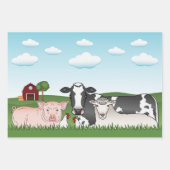 Cartoon boerderijdieren met groen gras en blauwe l inpakpapier vel (Voorkant 2)