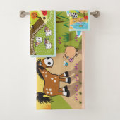 cartoon boerderijdieren op het platteland bad handdoek (Insitu)